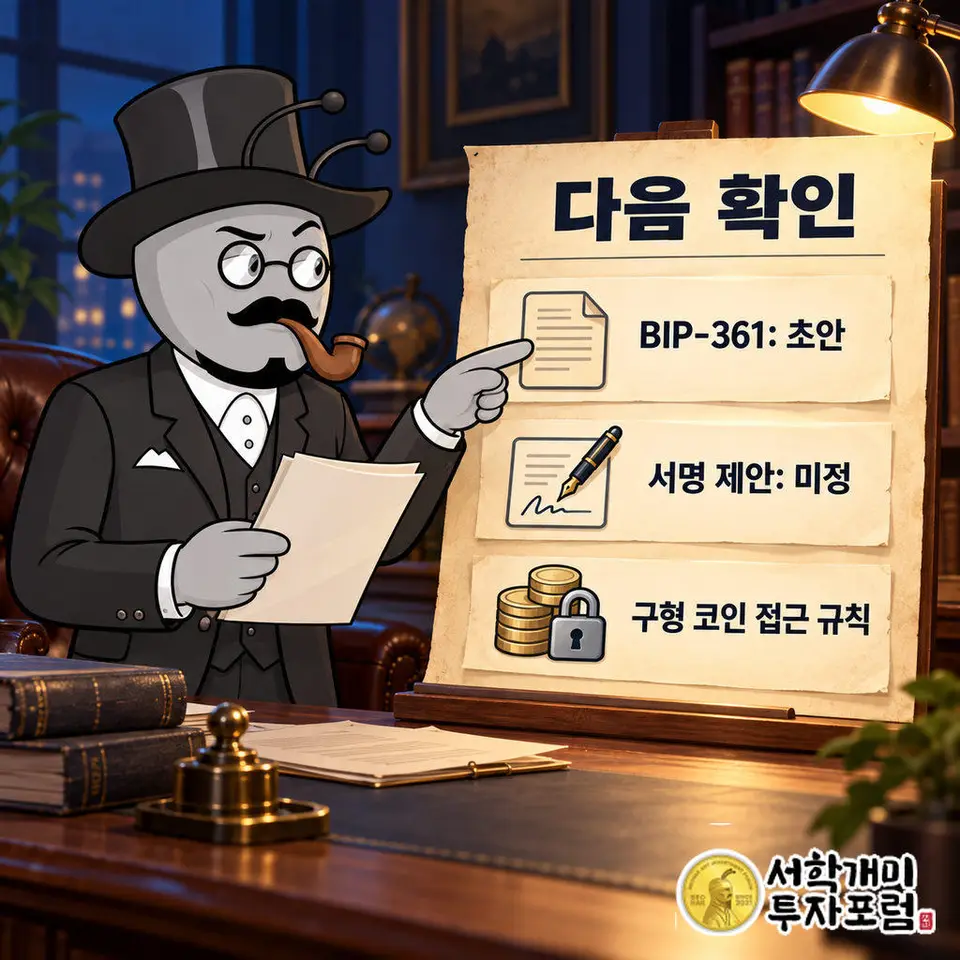 BIP-361은 초안이며 현재 시행 중인 송금 제한이나 확정 이전 시한이 아니다.