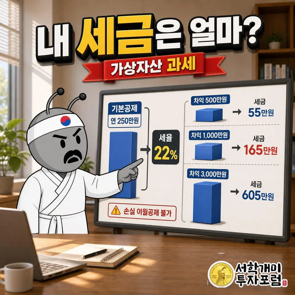 연 250만원 기본공제를 넘는 차익에 22%(지방세 포함)가 붙는다