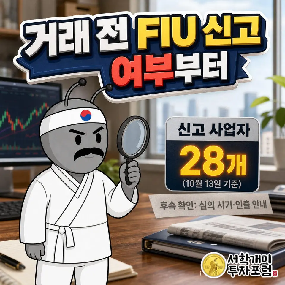 이용 중인 업체가 FIU 신고 사업자인지 먼저 확인하며 10월 13일 기준 신고 사업자는 28개였다.