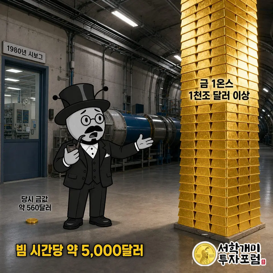 1980년 로런스 버클리 연구소에서 시보그 팀이 비스무트에서 금 원자 수천 개를 만들었고 빔 시간은 시간당 약 5,000달러씩 하루 가까이 썼다