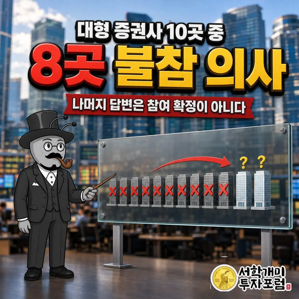 10월 29일 확인에서 국내 대형 증권사 10곳 중 8곳이 불참 의사를 밝혔다.