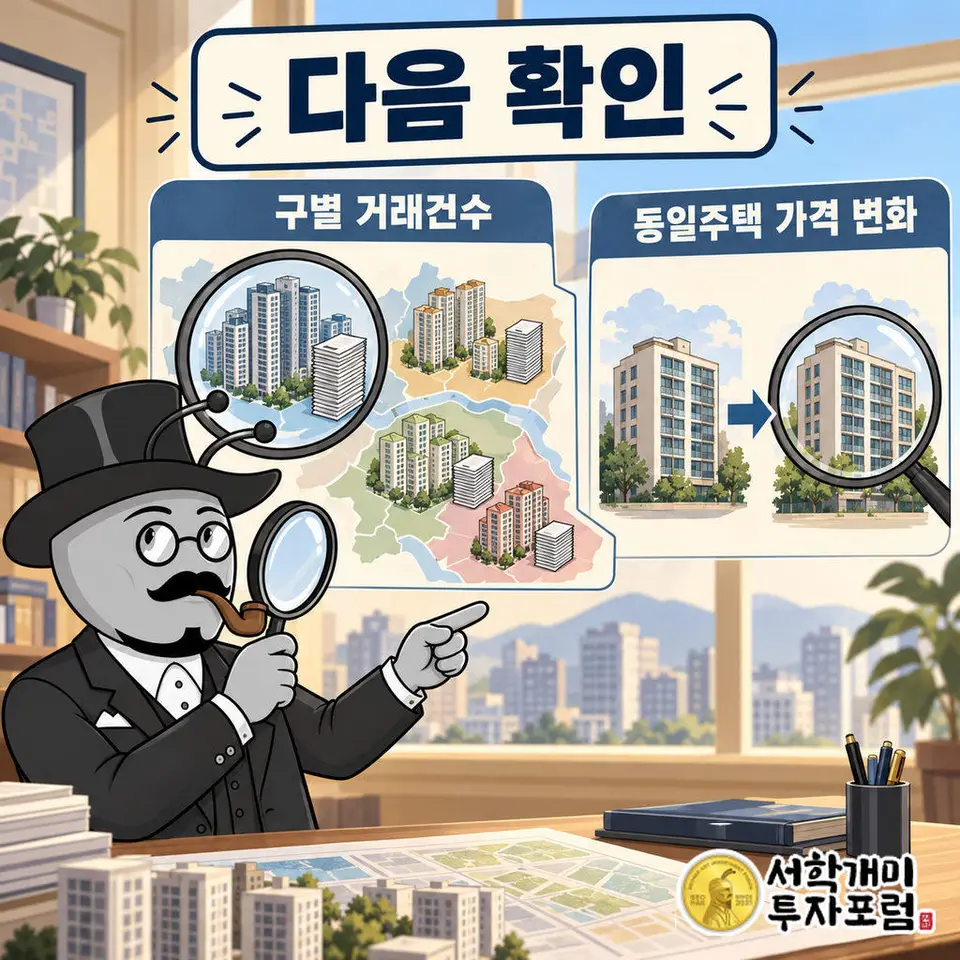 고가 지역의 거래 비중 변화는 구별 거래건수로 대조할 필요가 있다.