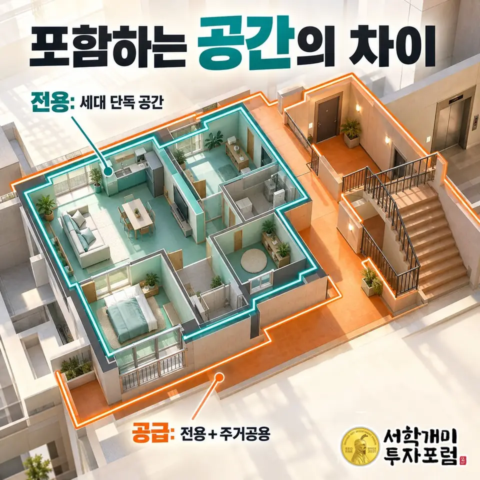 평수 계산기 — 포함하는 공간의 차이 도판