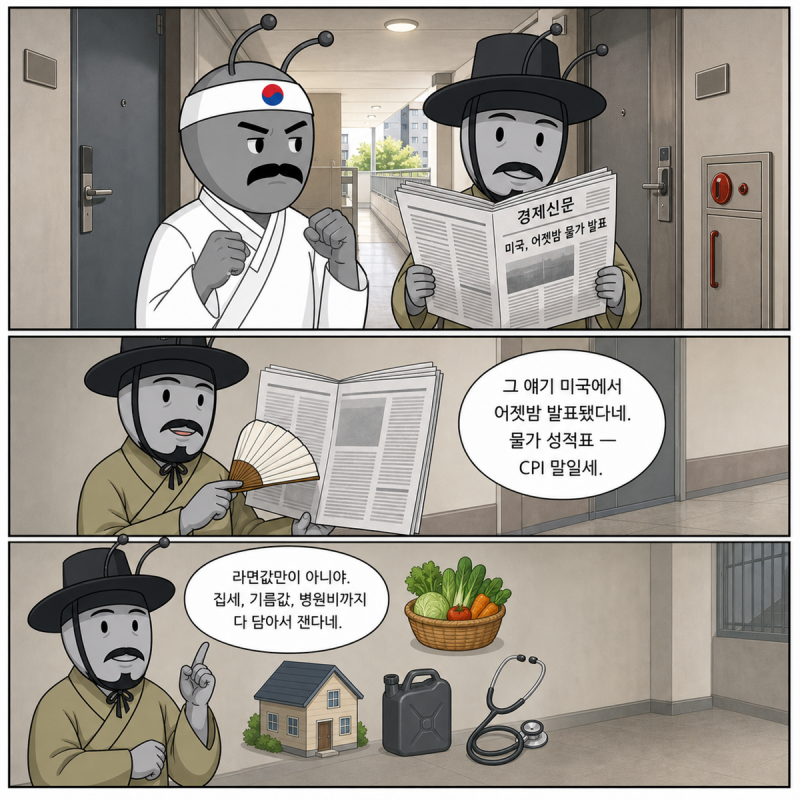 개미백과 1화 3페이지 - 양반개미가 CPI 소비자물가지수를 설명하는 장면