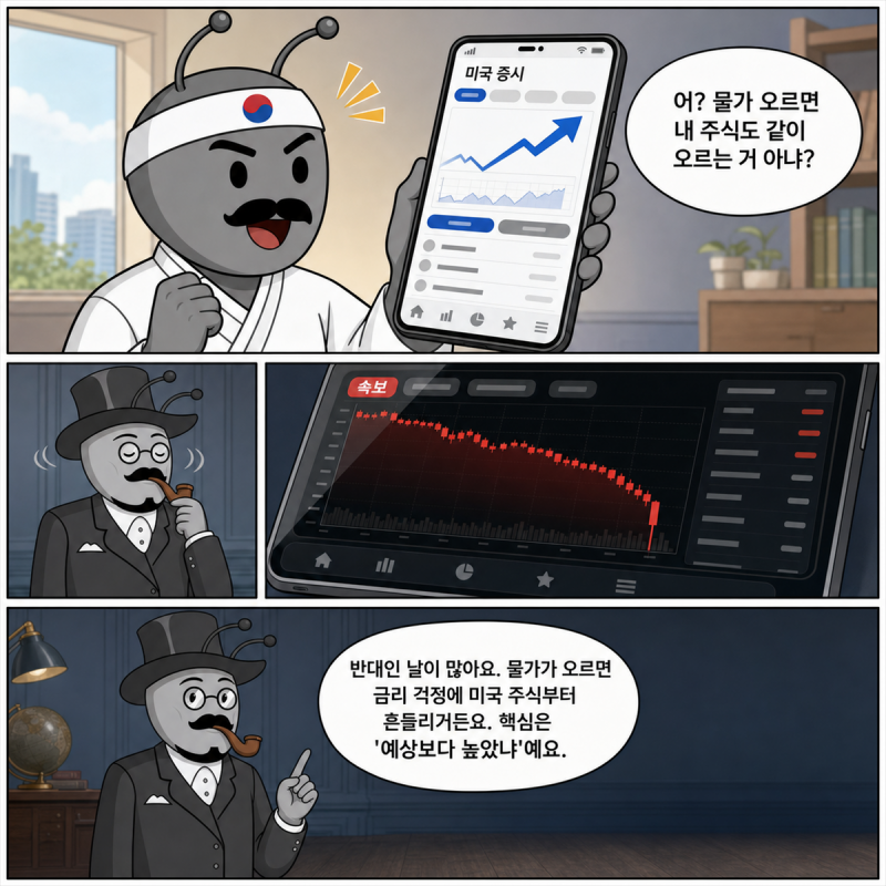 개미백과 1화 6페이지 - 물가가 오르면 주식이 오른다는 착각과 정정