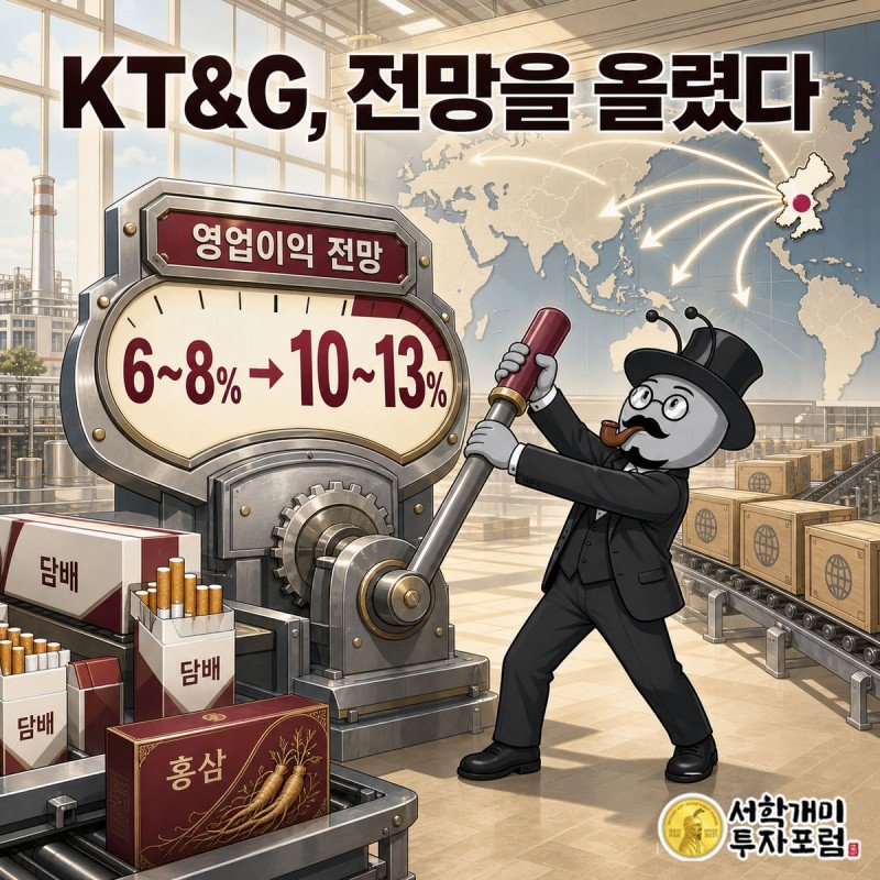 담배 갑과 홍삼 상자가 놓인 계산대 위로 해외 매출 54.1퍼센트 표지판이 국내를 넘어서는 커버