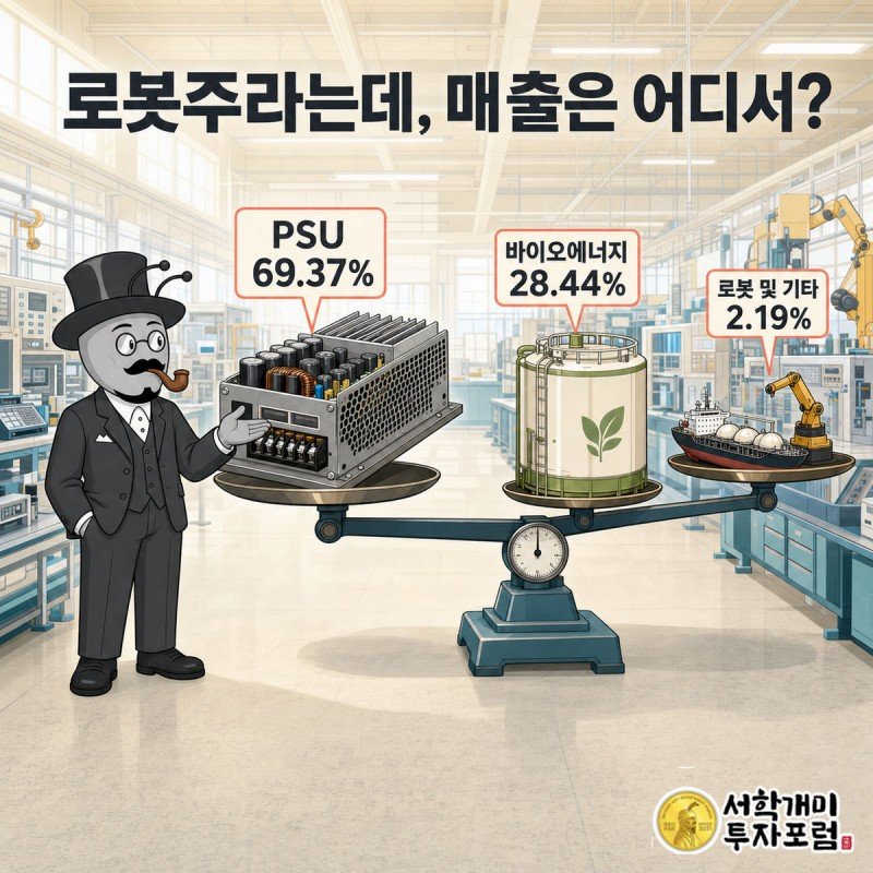 매출 구성 — PSU 69.37%, 바이오에너지 28.44%, 로봇 2.19%