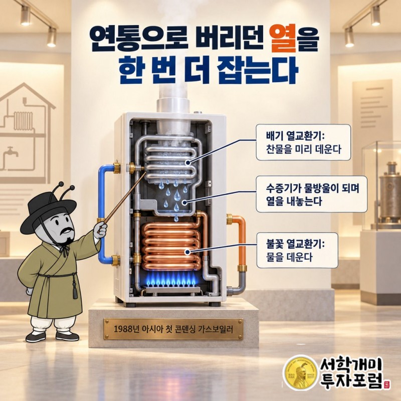 경동나비엔 — 연통으로 버리던 열을 한 번 더 잡는다 도판
