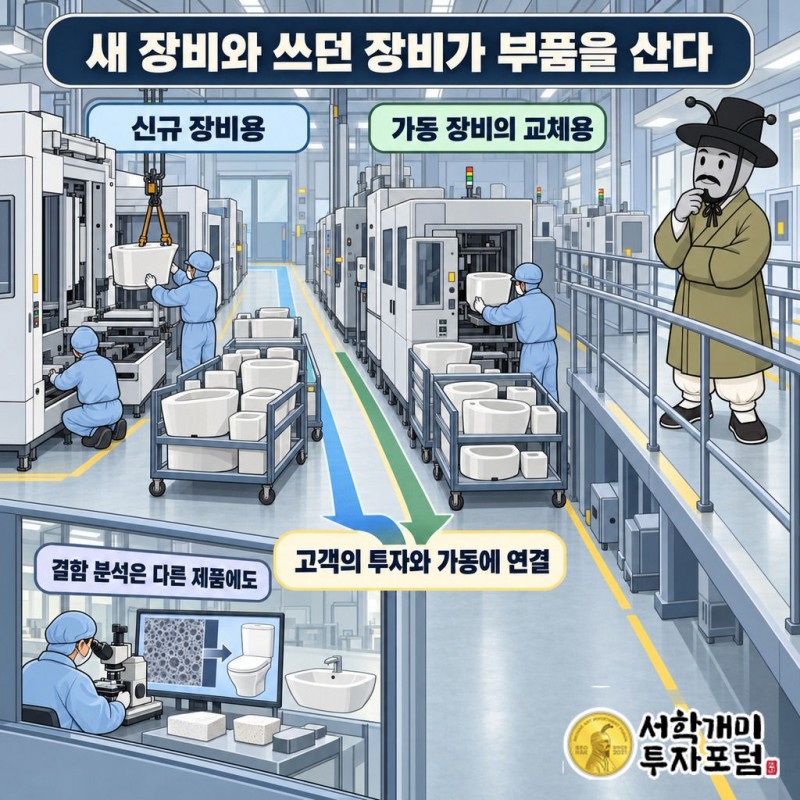 TOTO 정전척·AD막과 반도체 부품의 양산 선택 — 새 장비와 쓰던 장비가 부품을 산다 도판