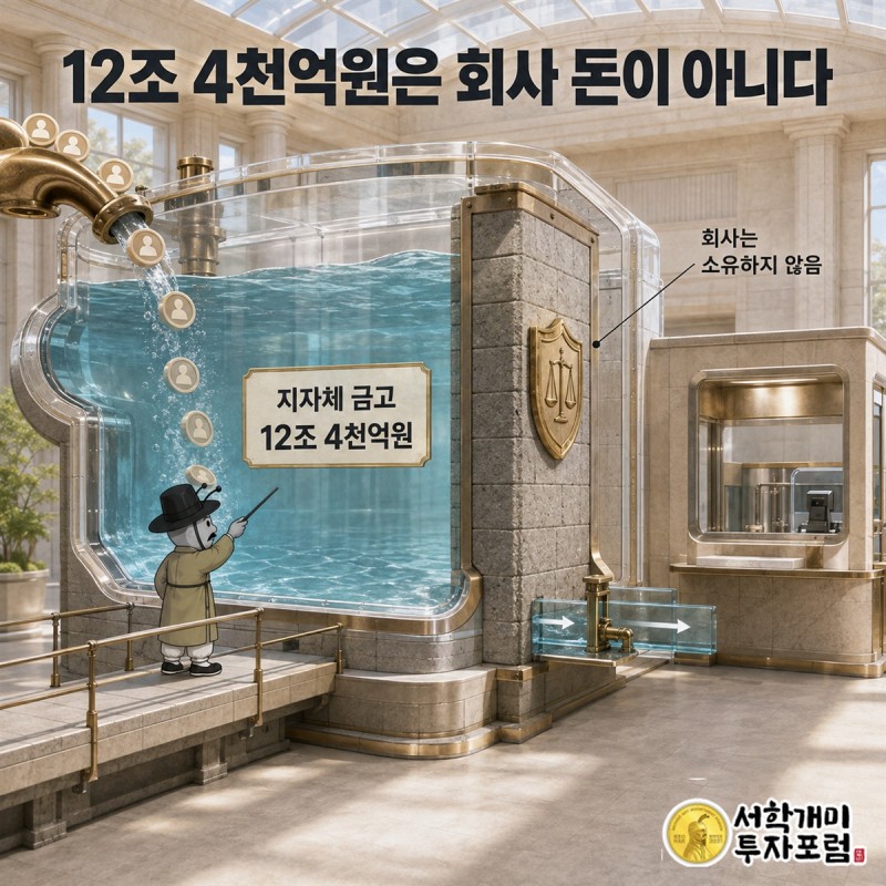 12조 4천억원 충전금 유리 수조 — 회사는 소유하지 않는다는 주석이 붙은 도판