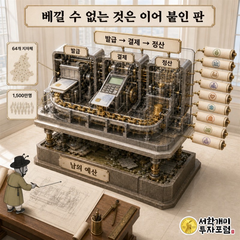 베낄 수 없는 것은 이어 붙인 판 — 발급·결제·정산과 64개 지자체 계약 도판
