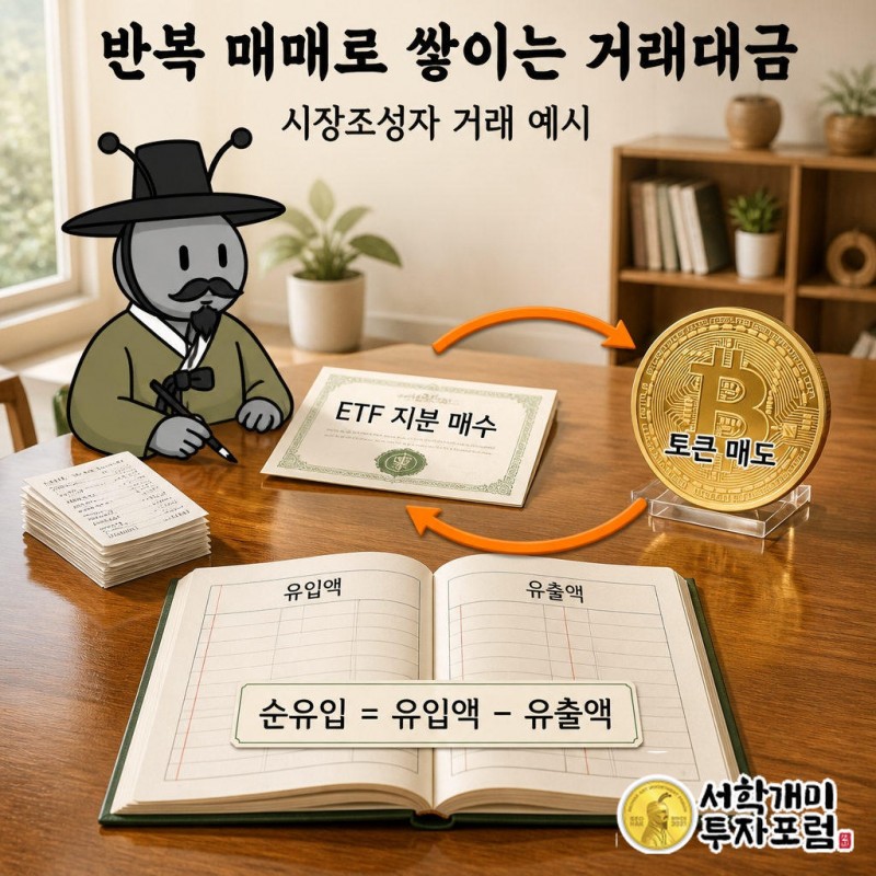 기사는 시장조성자가 ETF 지분을 사고 기초 토큰을 반복해서 파는 거래를 예로 들었다.