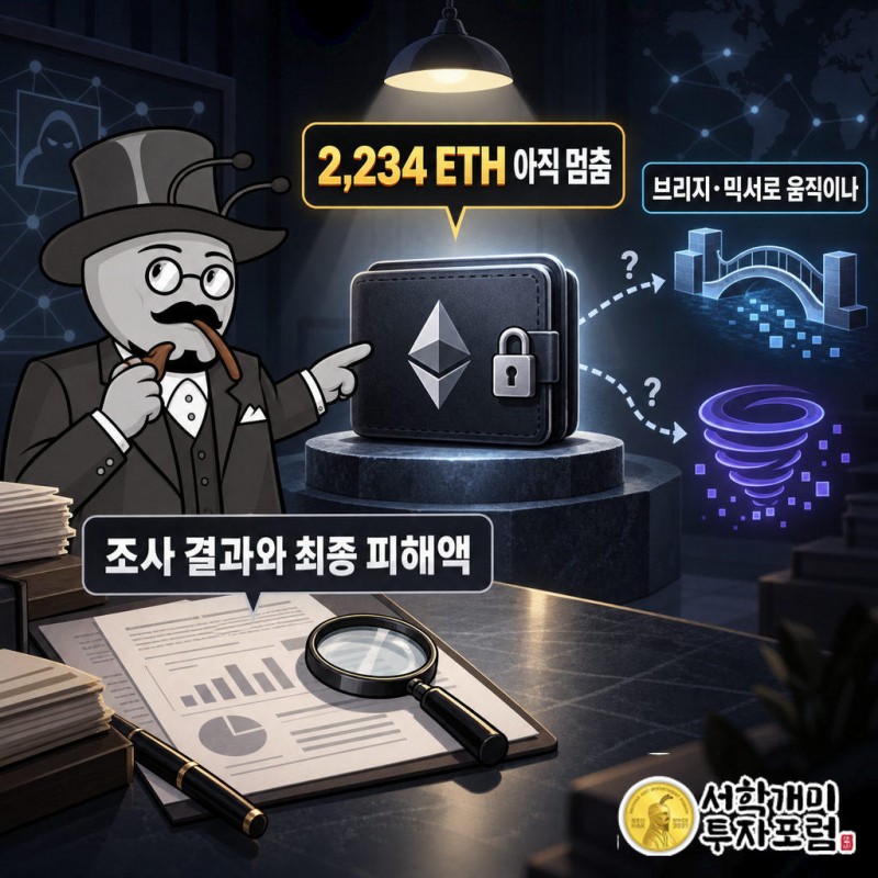 공격자 주소에 약 2,234 ETH, 약 600만 달러어치가 보도 시점까지 움직이지 않았다