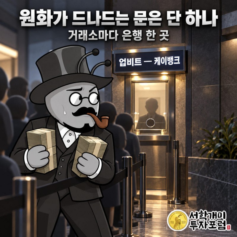 국내 거래소는 은행 실명확인 계좌로만 원화를 주고받을 수 있고, 거래소 한 곳이 은행 한 곳과만 제휴