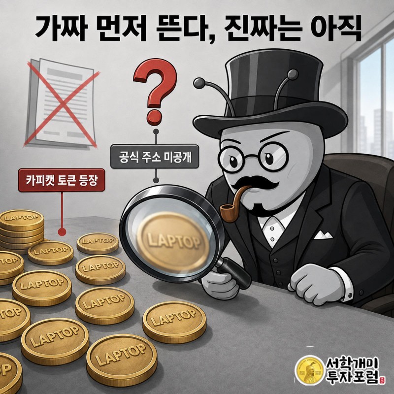 카피캣 코인들 사이에서 진짜 컨트랙트 주소를 돋보기로 찾는 서민개미