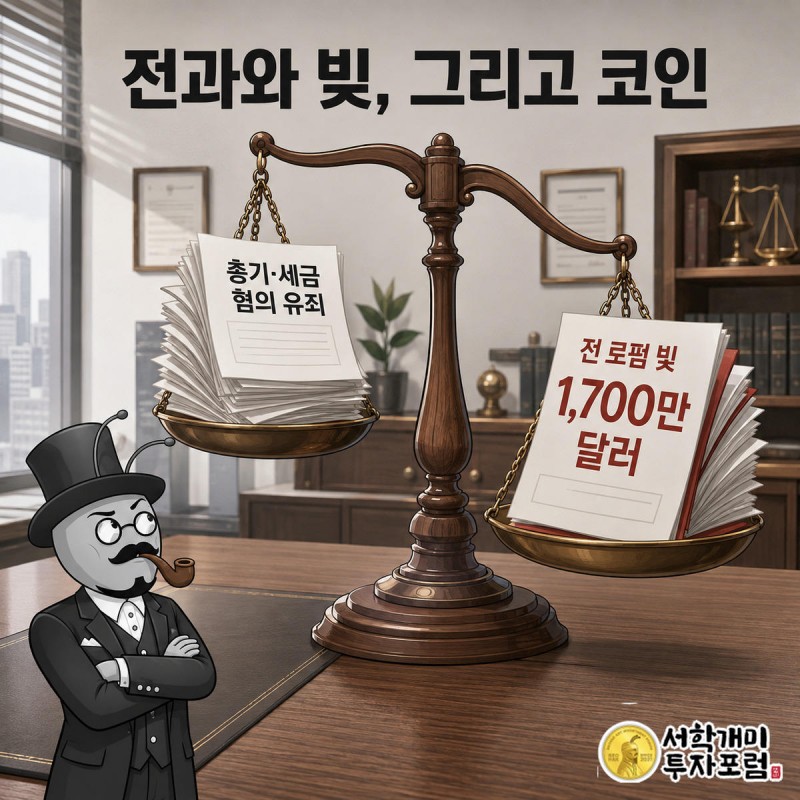 유죄 판결문과 빚 청구서를 저울에 올려 비교하며 의심하는 서민개미