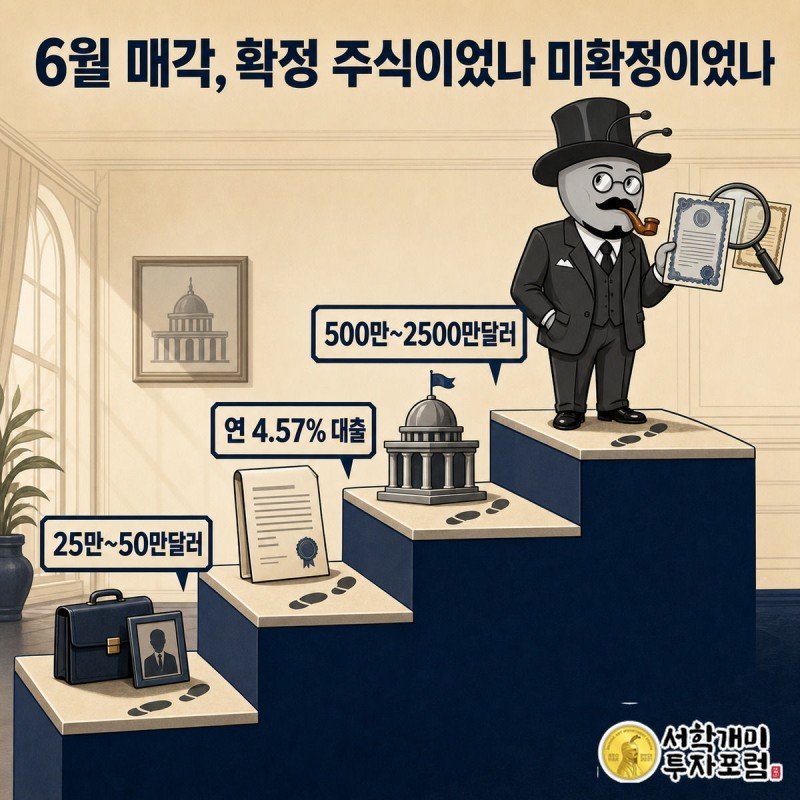 양반개미 캐릭터가 자문위원 사퇴, 대출, 정부 합류, 주식 매각 순서로 계단을 오르며 각 단계의 수치를 보여주는 타임라인 이미지