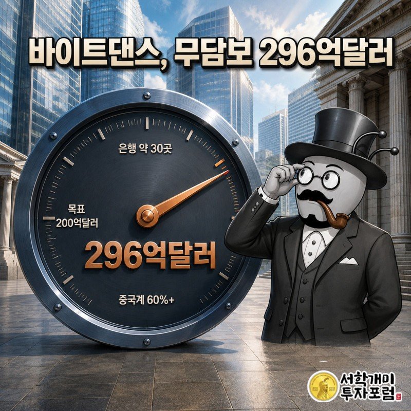 강철빛 게이지 바늘이 목표 200억달러를 지나 296억달러까지 치솟자 부자개미가 놀란 표정으로 지켜보는 그림