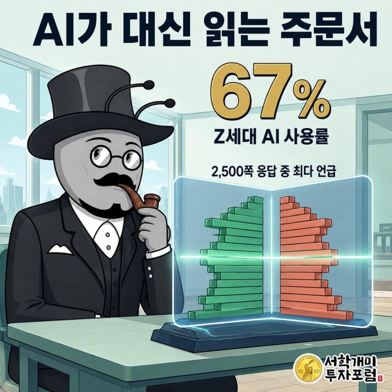 양반개미가 AI가 분석한 매수·매도 물량 벽 화면을 신중하게 들여다보는 모습