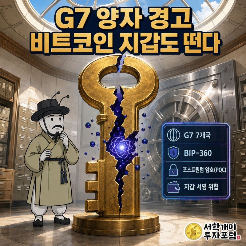 황금 열쇠에 금이 가고 그 틈으로 양자컴퓨터 빛이 새어나오는 것을 부자개미가 놀라며 바라보는 모습