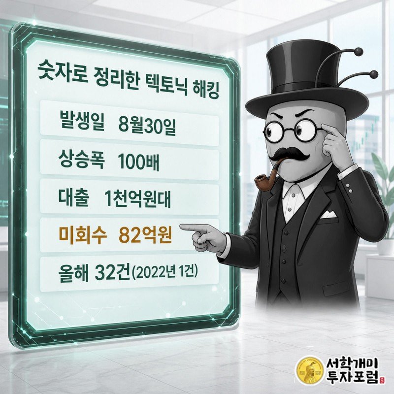 장부판에 나열된 텍토닉 해킹 관련 숫자를 부자개미가 짚어보는 장면