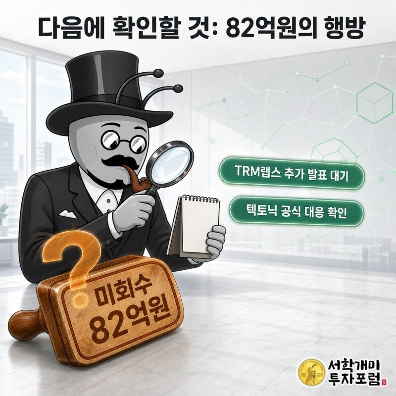 미회수 82억원 스탬프 위에 물음표를 겹쳐보며 근심하는 부자개미