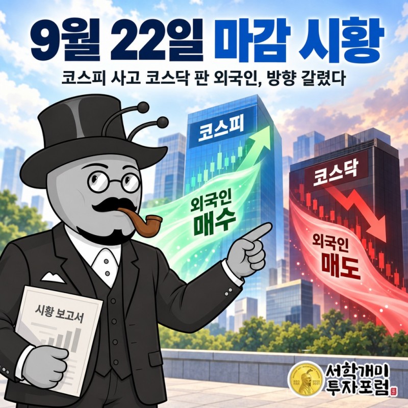 2026년 9월 22일 마감 시황, 코스피 외국인 매수와 코스닥 매도가 갈린 시장
