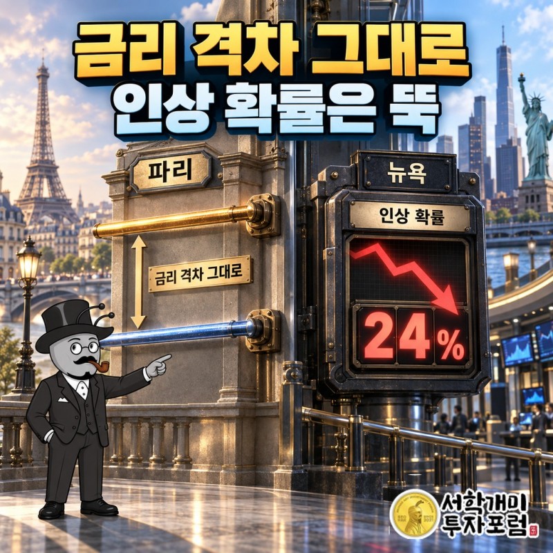 파리의 금리 차이는 그대로 벌어져 있고, 뉴욕의 인상 확률만 24%로 주저앉았다