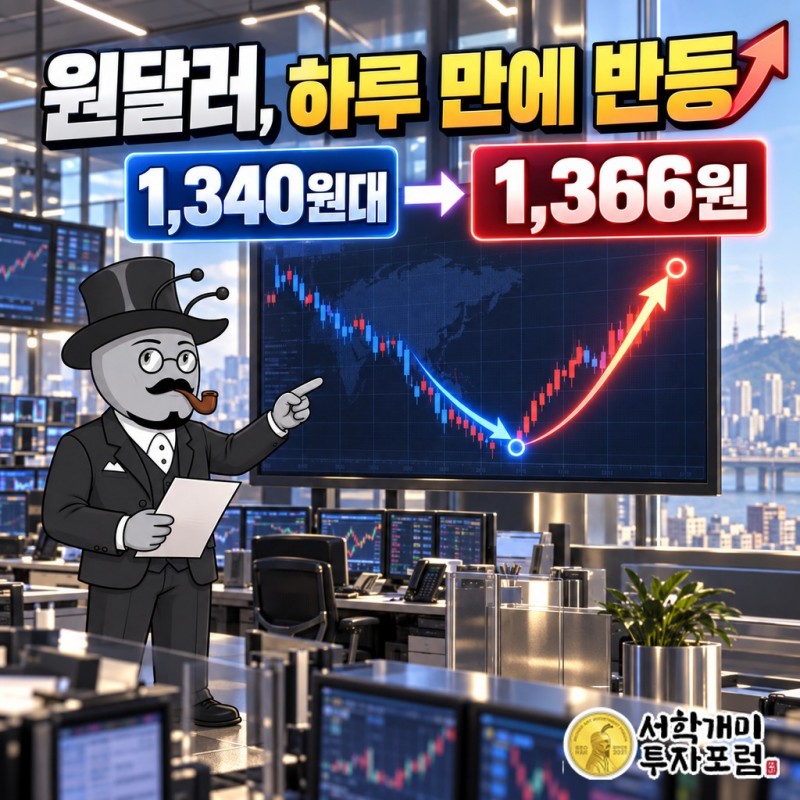 1,340원대까지 내려왔던 원달러가 하루 만에 1,366원으로 되돌아왔습니다