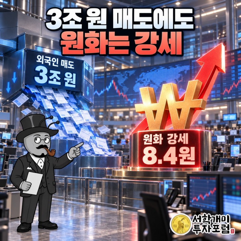 3조 원이 팔려 나간 날, 원화는 오히려 8.4원 강해졌다