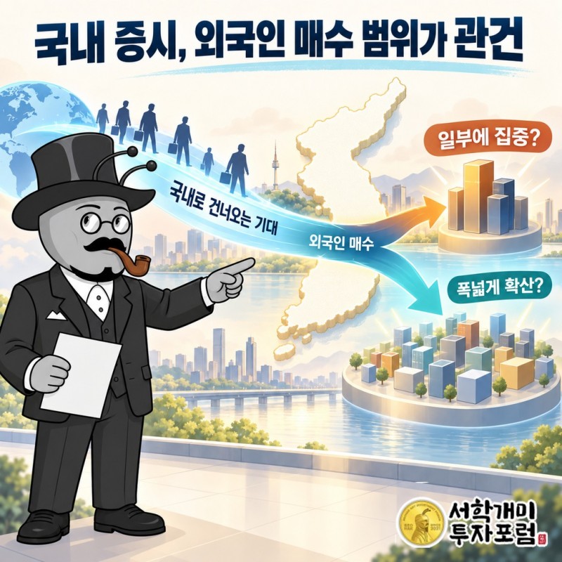 국내로 건너오는 기대, 외국인의 매수 범위에서 갈립니다