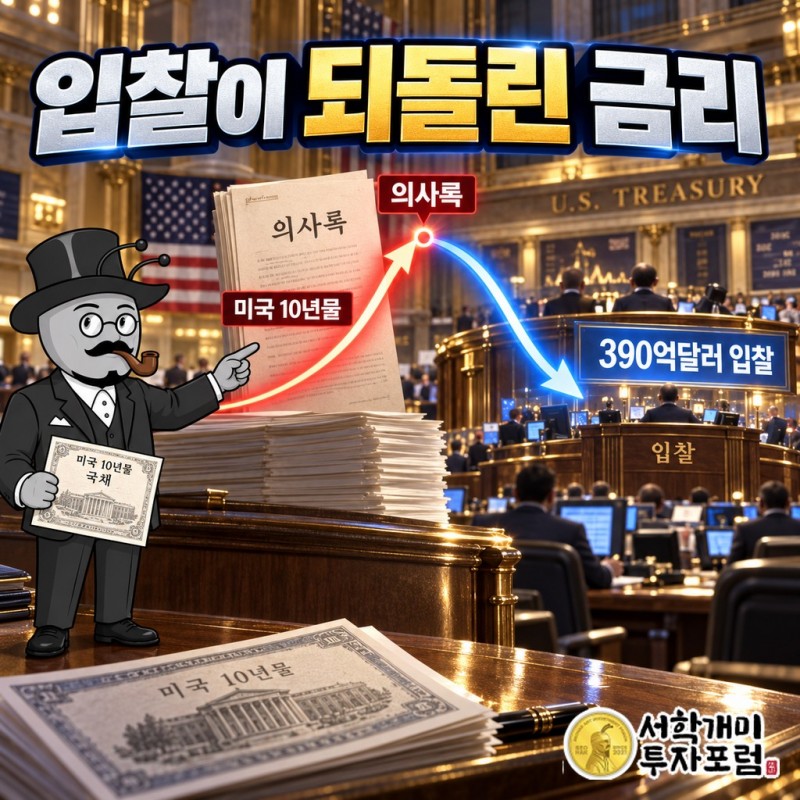 의사록이 밀어 올린 10년물 금리를 390억달러 입찰장의 돈이 되돌렸다