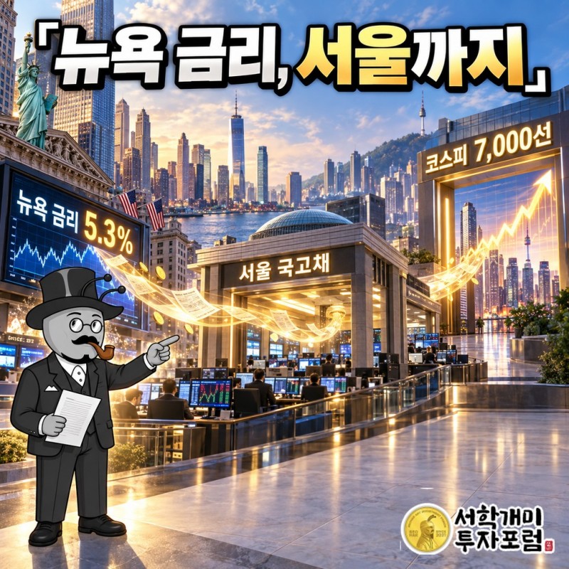 뉴욕의 5.3% 금리가 서울 국고채를 거쳐 코스피 7,000선 앞에 닿는다