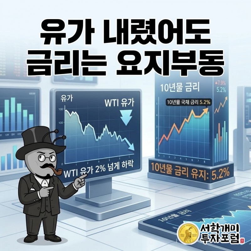 유가는 2% 넘게 내려왔는데 10년물 금리는 5.2%에서 내려오지 않았다