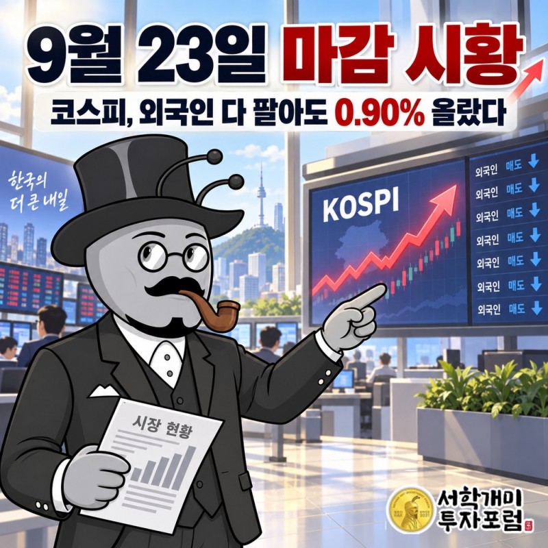 코스피와 코스닥은 함께 상승했지만 외국인은 두 시장에서 순매도한 9월 23일 마감 시황