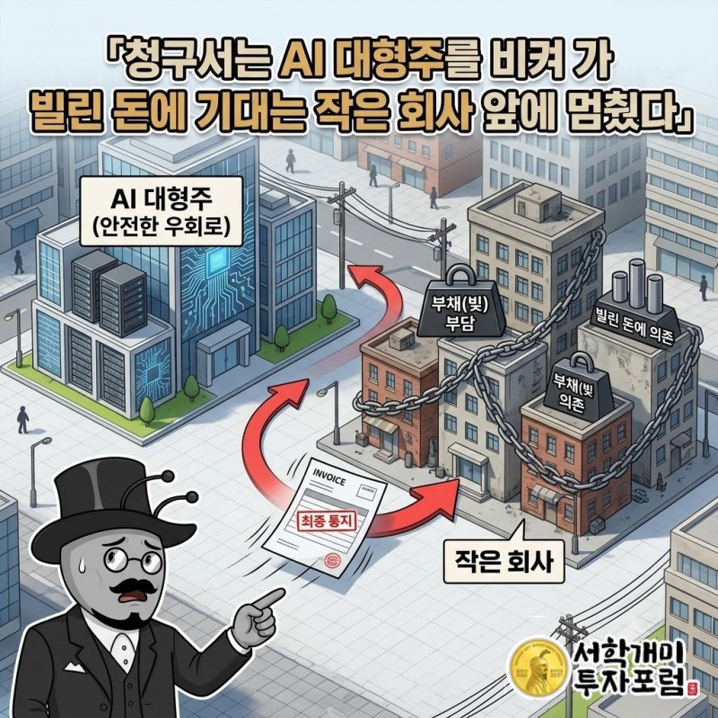 청구서는 AI 대형주를 비켜 가 빌린 돈에 기대는 작은 회사 앞에 멈췄다