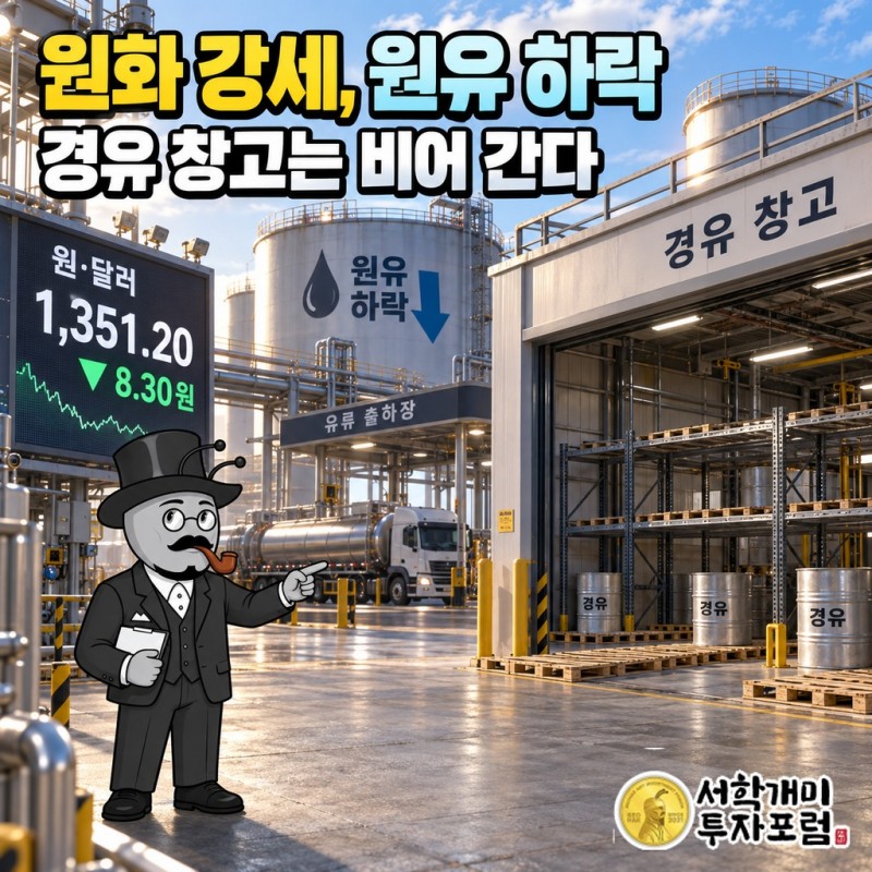 원화는 8원 넘게 강해지고 원유는 내렸는데, 경유 창고는 비어 간다