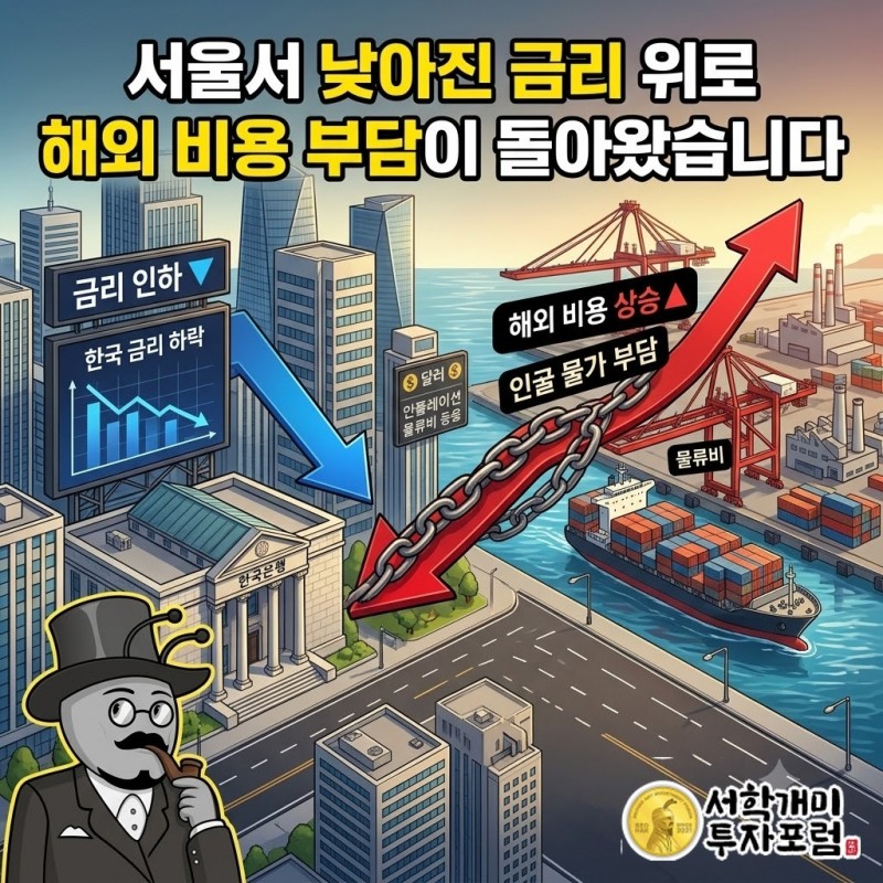 서울에서 낮아진 금리 위로 해외 비용 부담이 돌아왔습니다