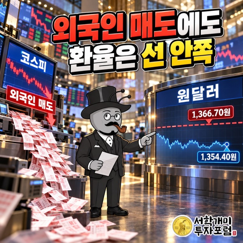 코스피를 판 외국인, 그래도 1,366.70원 선 안쪽에 머문 원달러