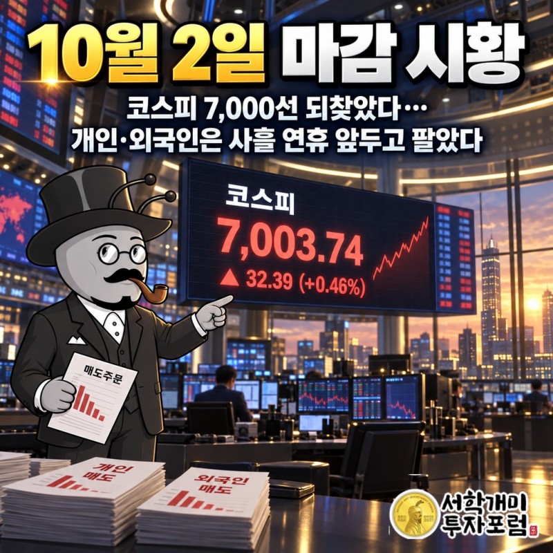 연준 부의장의 한 마디로 7,000선을 되찾은 코스피와 사흘 연휴를 앞두고 빠져나가는 개인·외국인 매도세