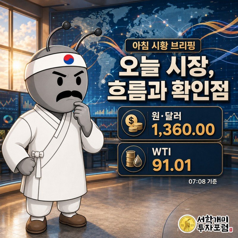 국채금리 숨고르기와 미국 증시 반등, 원달러 환율과 WTI 흐름을 함께 보여주는 아침 시황 브리핑