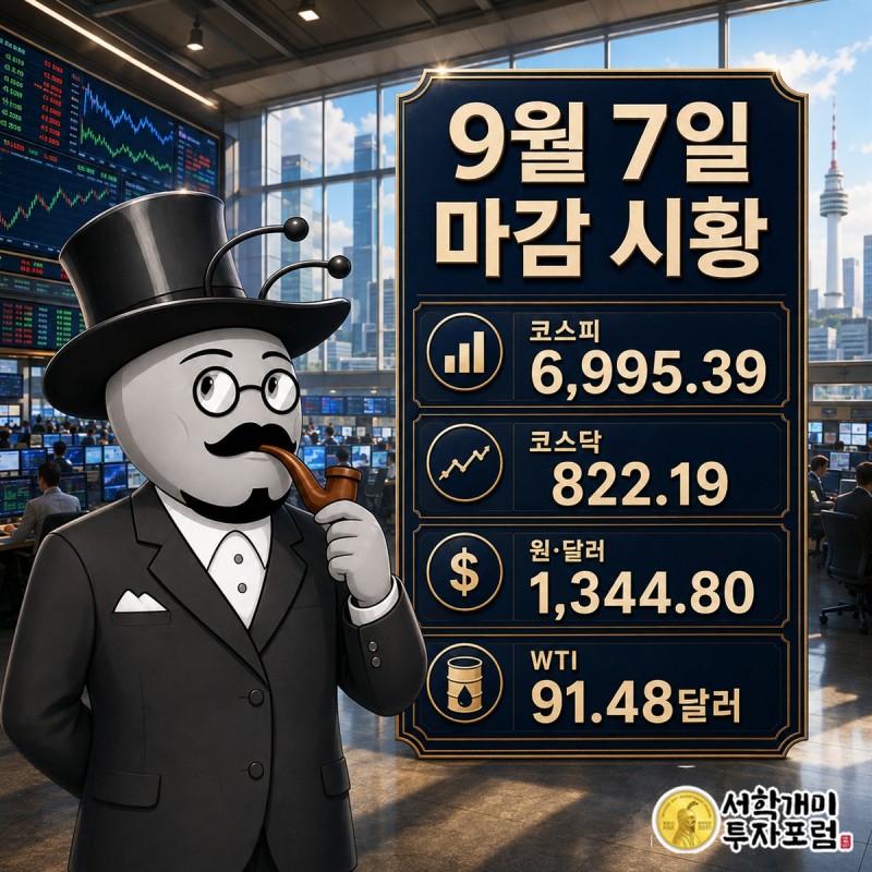 2026년 9월 7일 16:58 기준 코스피·코스닥과 원달러 환율·유가를 짚는 마감 시황 브리핑