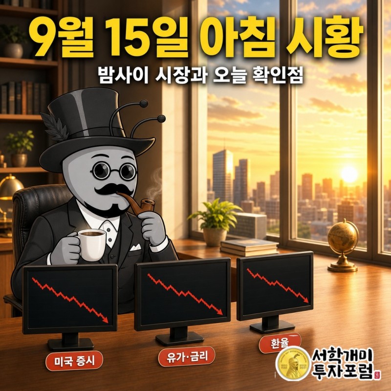 9월 15일 아침 시황 브리핑, 미국 3대 지수 하락과 유가·금리 부담의 국내 전달 경로