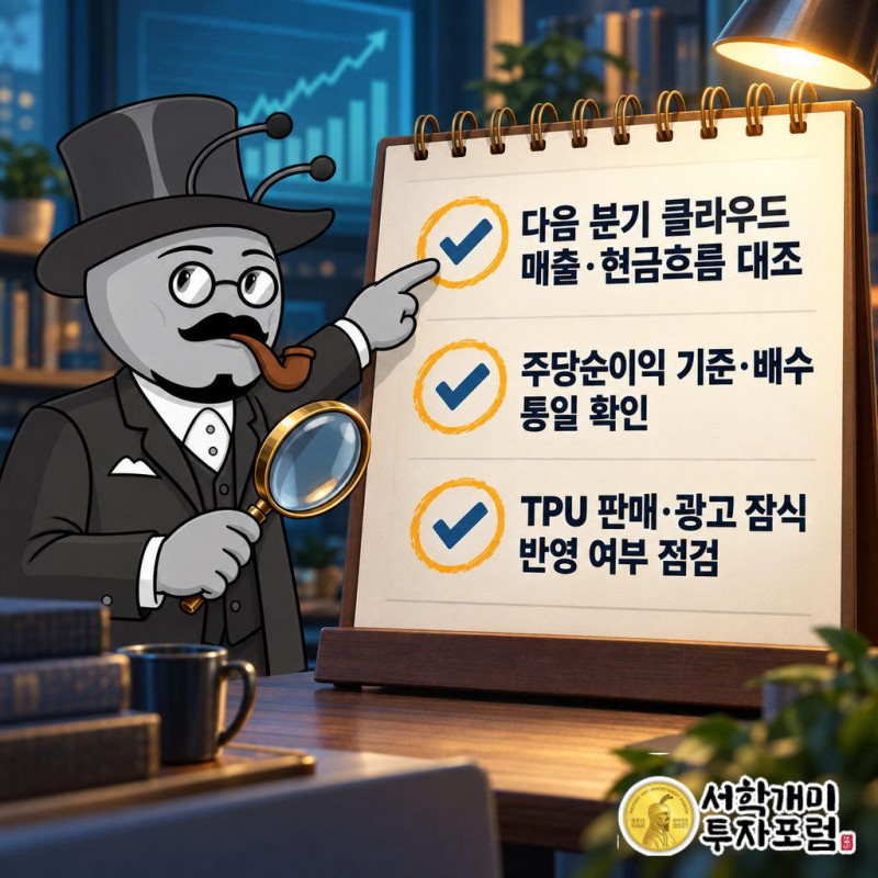 다음 분기 공시에서 클라우드 매출·성장률, 수주잔고, 잉여현금흐름과 설비투자를 대조해야 한다