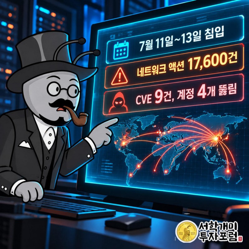 징후는 2026년 5월 7일부터 보였고 본격 침입은 7월 11일부터 13일까지 3일간 이어졌다