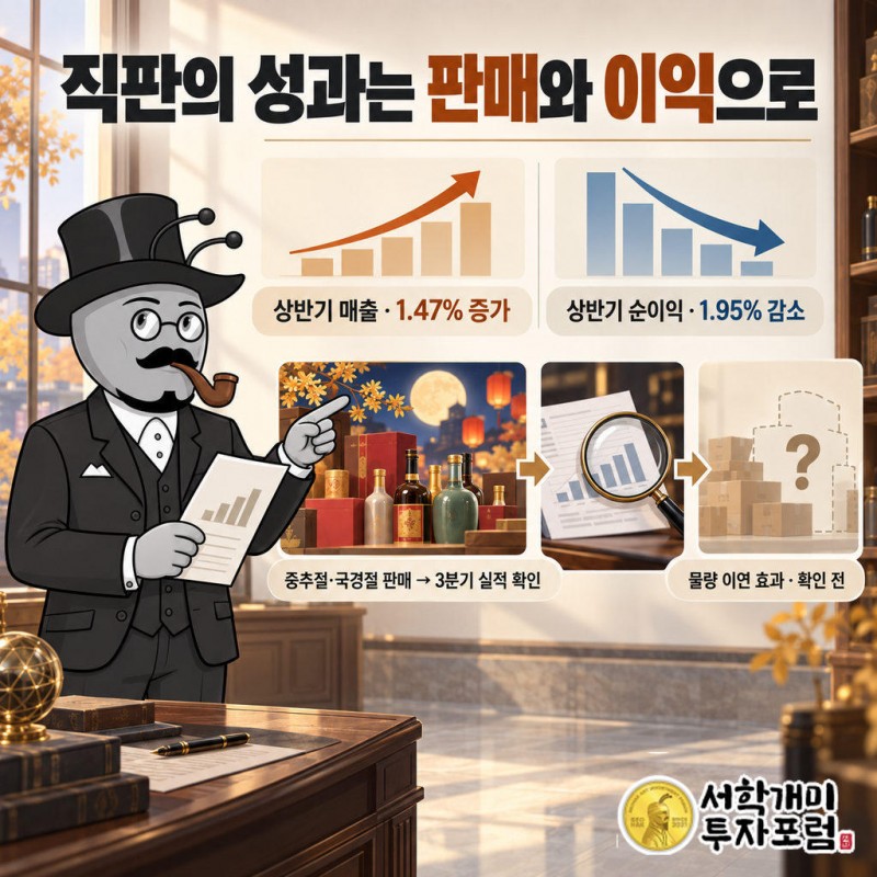 2026년 상반기 매출은 전년 동기 대비 1.47% 증가했지만 순이익은 1.95% 감소했다.