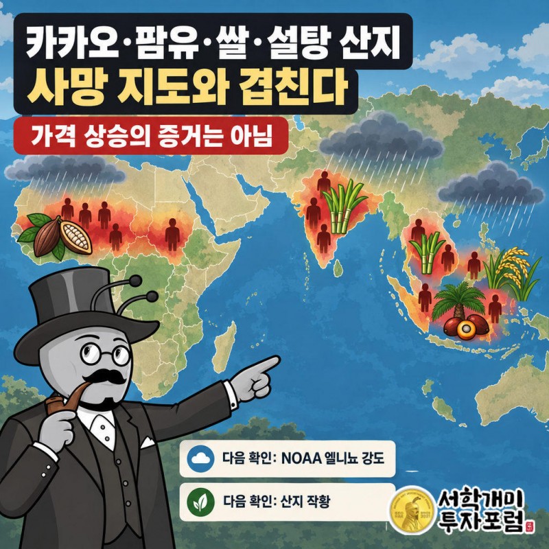 서아프리카는 카카오, 인도네시아와 동남아는 팜유와 쌀, 인도와 태국은 설탕 산지다