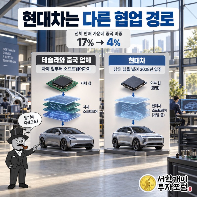 도요타·현대차 같은 전통 완성차는 하드웨어 위에 OS와 소프트웨어를 얹어 올라간다