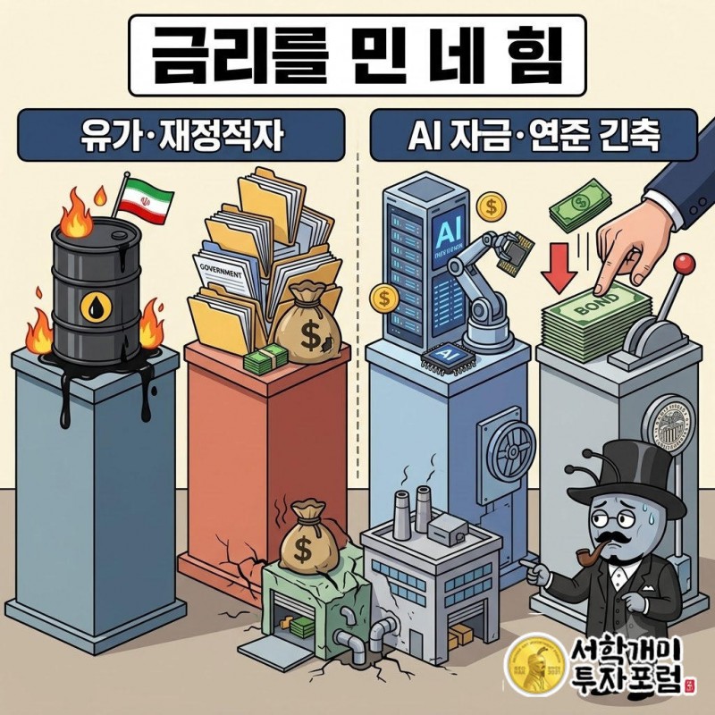 국제유가 급등(미·이란 갈등 재점화), 재정적자, AI 투자 자금 수요, 연준 긴축이 겹침