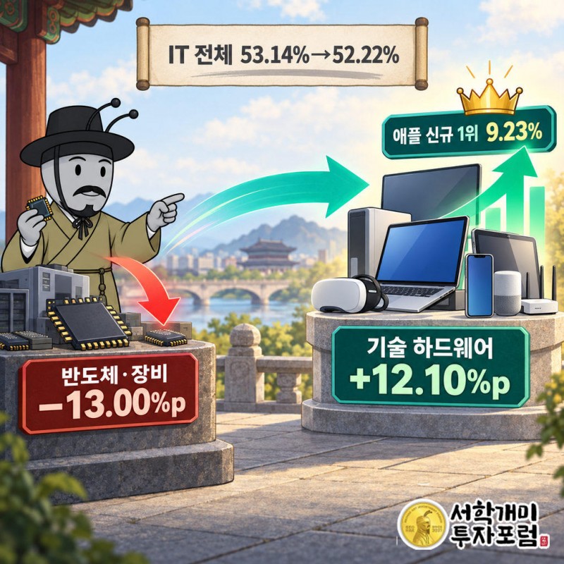 IT 섹터 비중 53.14%에서 52.22%로 비슷한 수준 유지